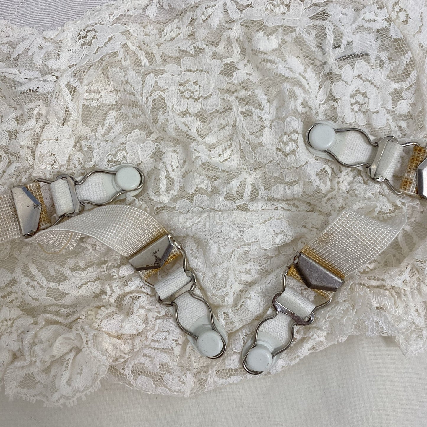 Vintage 1960's Garter Panties | White Nylon Floral Lace with Power Mesh & Detachable Garters | Size XS, S - Daggers & Dames
