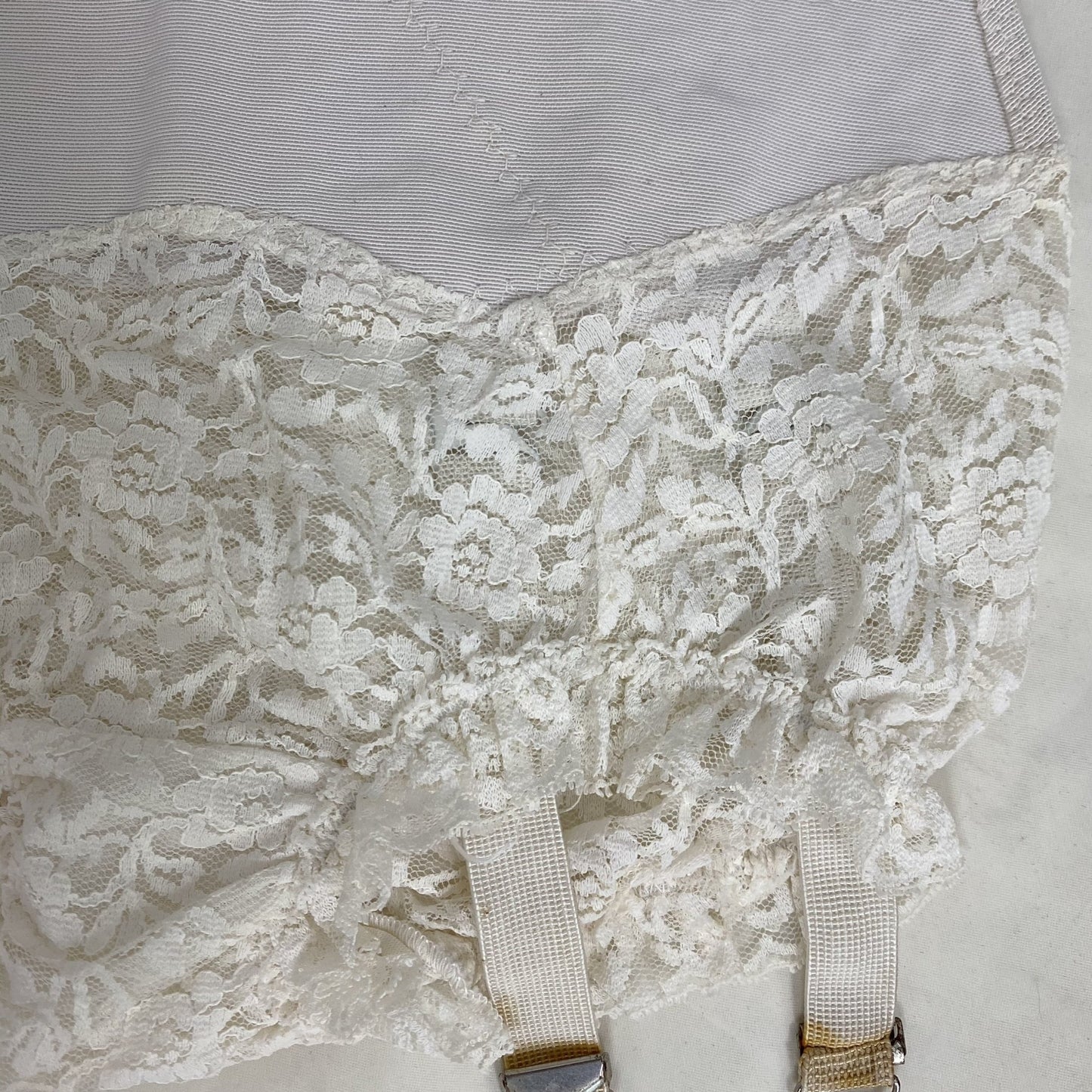 Vintage 1960's Garter Panties | White Nylon Floral Lace with Power Mesh & Detachable Garters | Size XS, S - Daggers & Dames