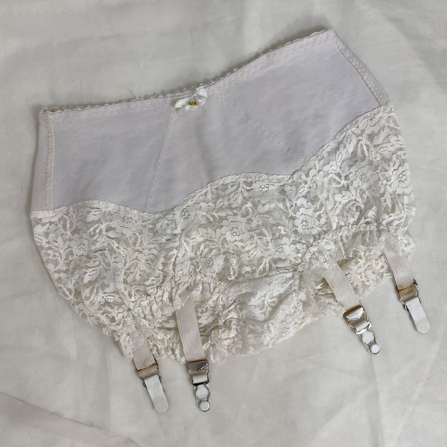 Vintage 1960's Garter Panties | White Nylon Floral Lace with Power Mesh & Detachable Garters | Size XS, S - Daggers & Dames