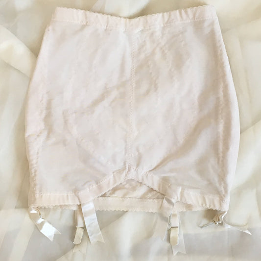 Vintage 1960's Girdle | White Nylon with Ribbon Covered Garter Clips | Vanity Fair | 6 Garter Open Bottom Girdle | Size M - Daggers & Dames