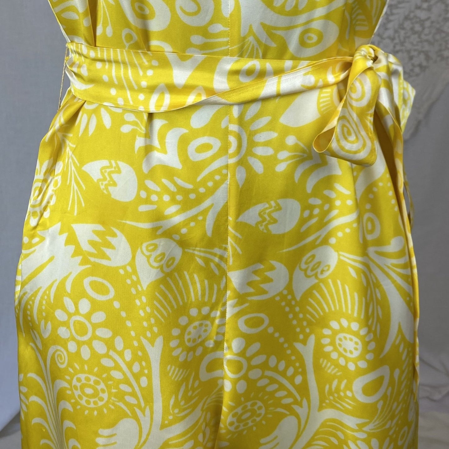 Vintage 1960's Jumpsuit | Lemon Yellow Nylon Satin with White Tribal Print | Size XS, S | Ema - Acapulco - Daggers & Dames