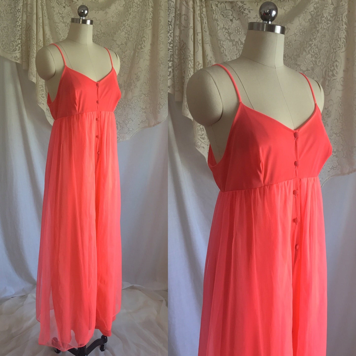 Vintage 1960's Jumpsuit Pajamas | Bright Electric Pink Nylon with Chiffon Skirt | Size S - Daggers & Dames