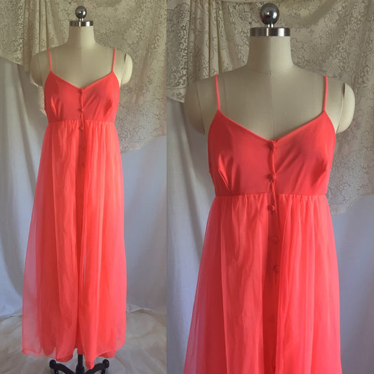 Vintage 1960's Jumpsuit Pajamas | Bright Electric Pink Nylon with Chiffon Skirt | Size S - Daggers & Dames