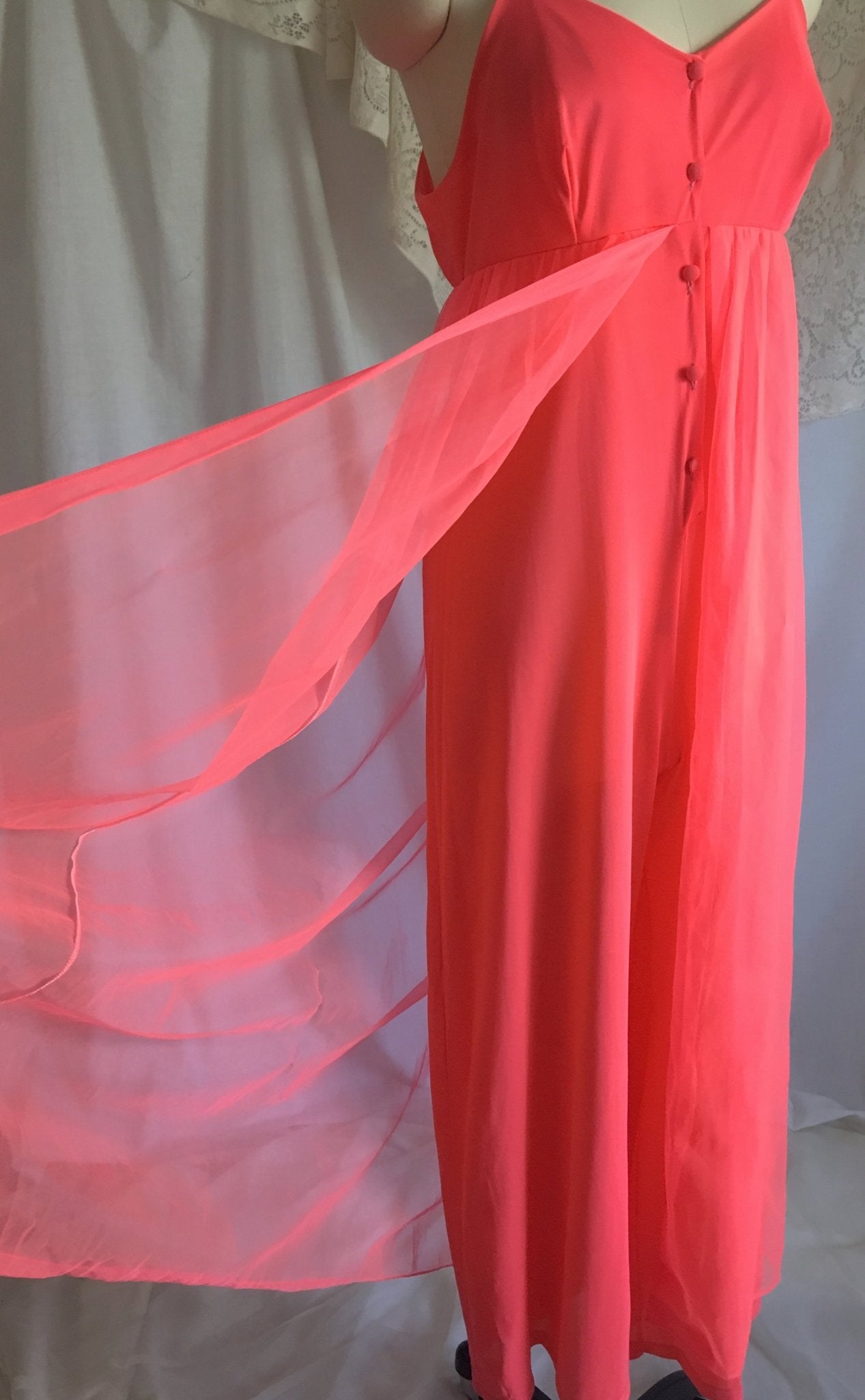 Vintage 1960's Jumpsuit Pajamas | Bright Electric Pink Nylon with Chiffon Skirt | Size S - Daggers & Dames