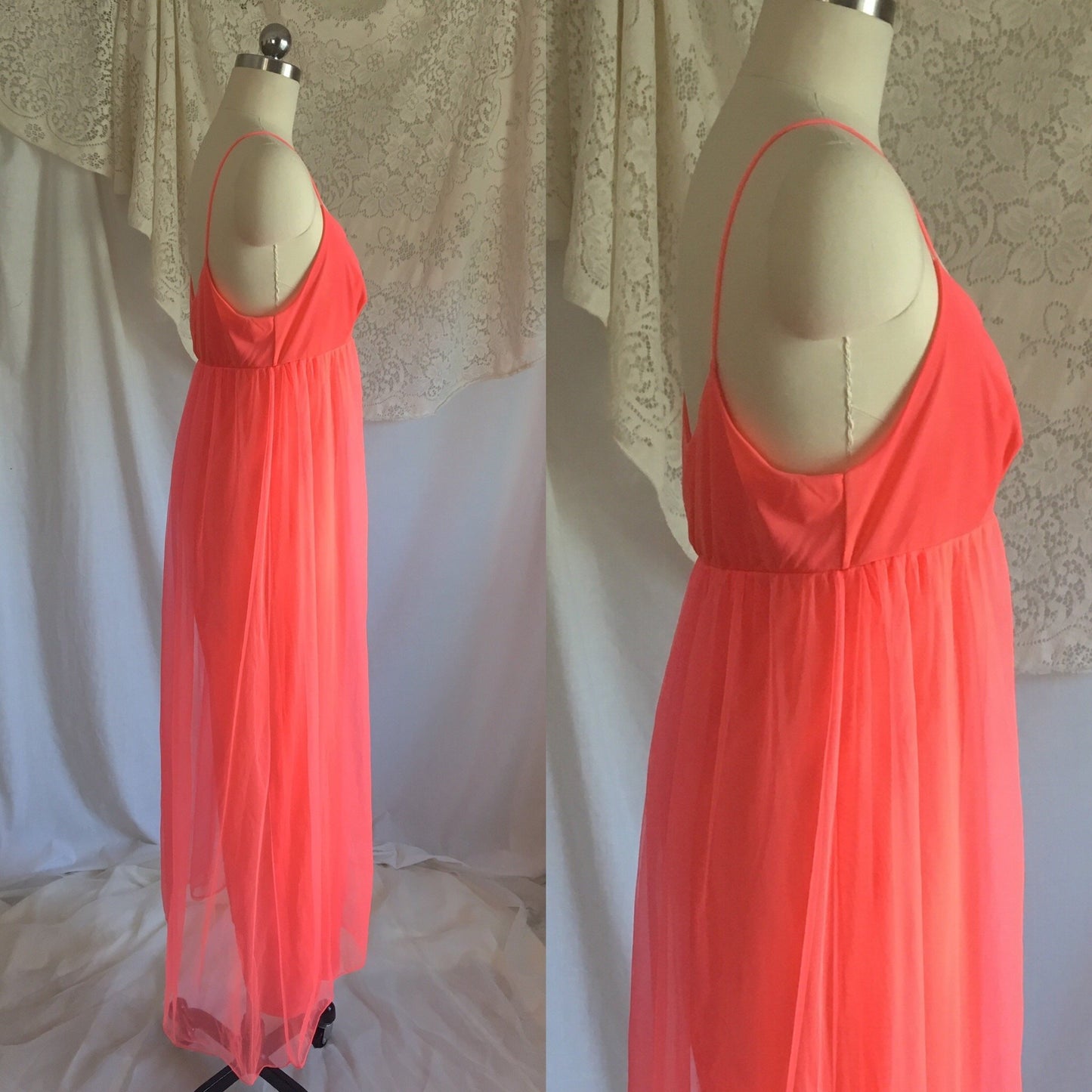 Vintage 1960's Jumpsuit Pajamas | Bright Electric Pink Nylon with Chiffon Skirt | Size S - Daggers & Dames
