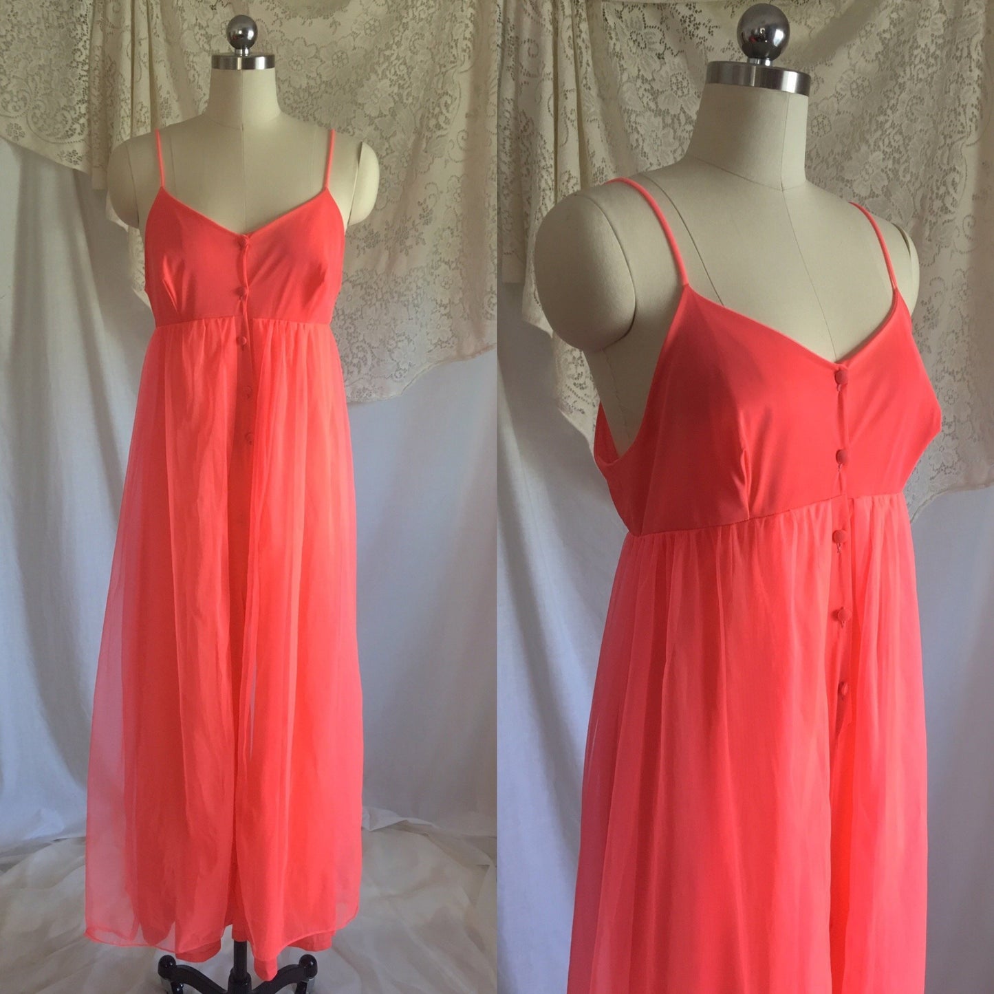 Vintage 1960's Jumpsuit Pajamas | Bright Electric Pink Nylon with Chiffon Skirt | Size S - Daggers & Dames