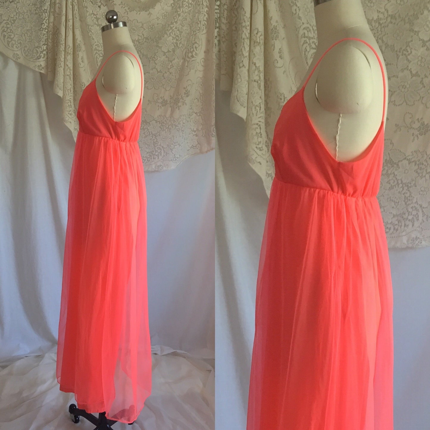 Vintage 1960's Jumpsuit Pajamas | Bright Electric Pink Nylon with Chiffon Skirt | Size S - Daggers & Dames