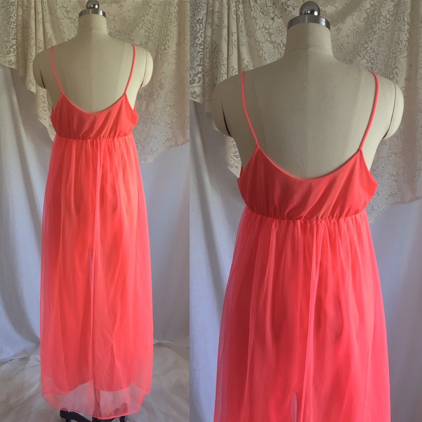 Vintage 1960's Jumpsuit Pajamas | Bright Electric Pink Nylon with Chiffon Skirt | Size S - Daggers & Dames