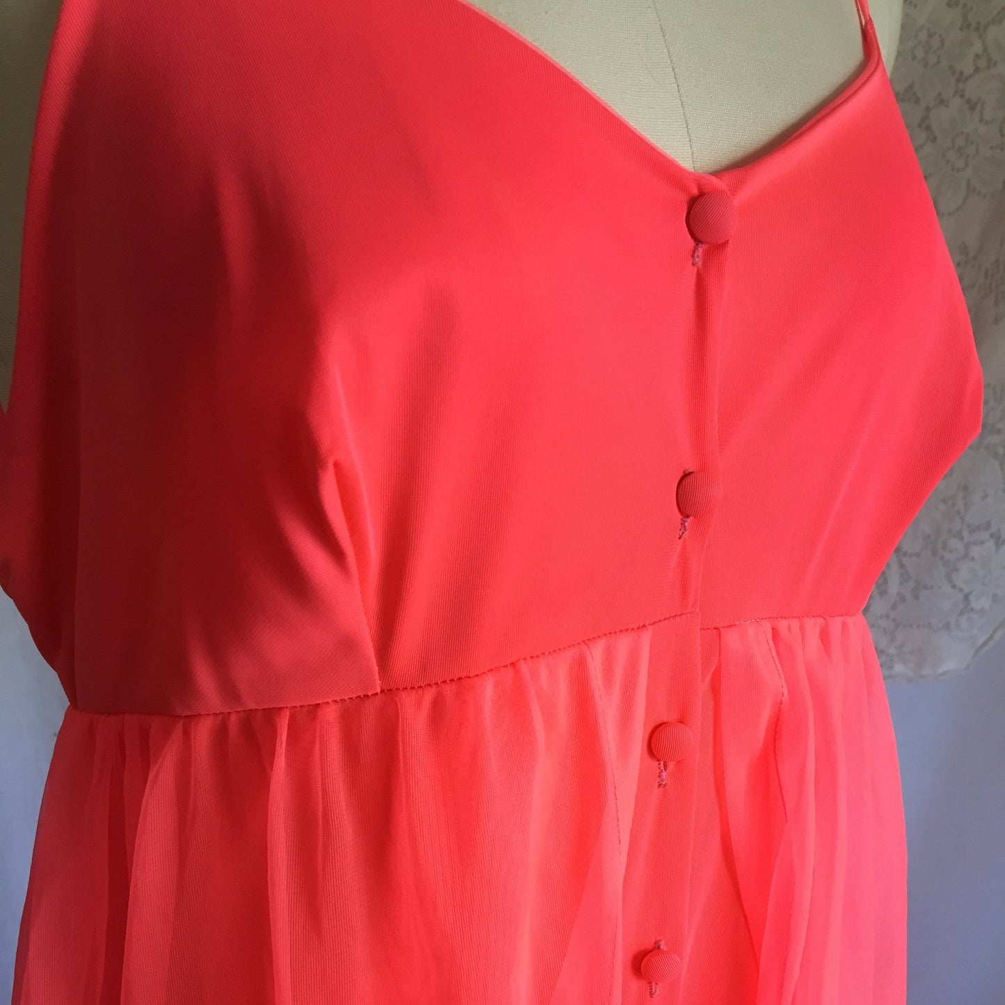 Vintage 1960's Jumpsuit Pajamas | Bright Electric Pink Nylon with Chiffon Skirt | Size S - Daggers & Dames