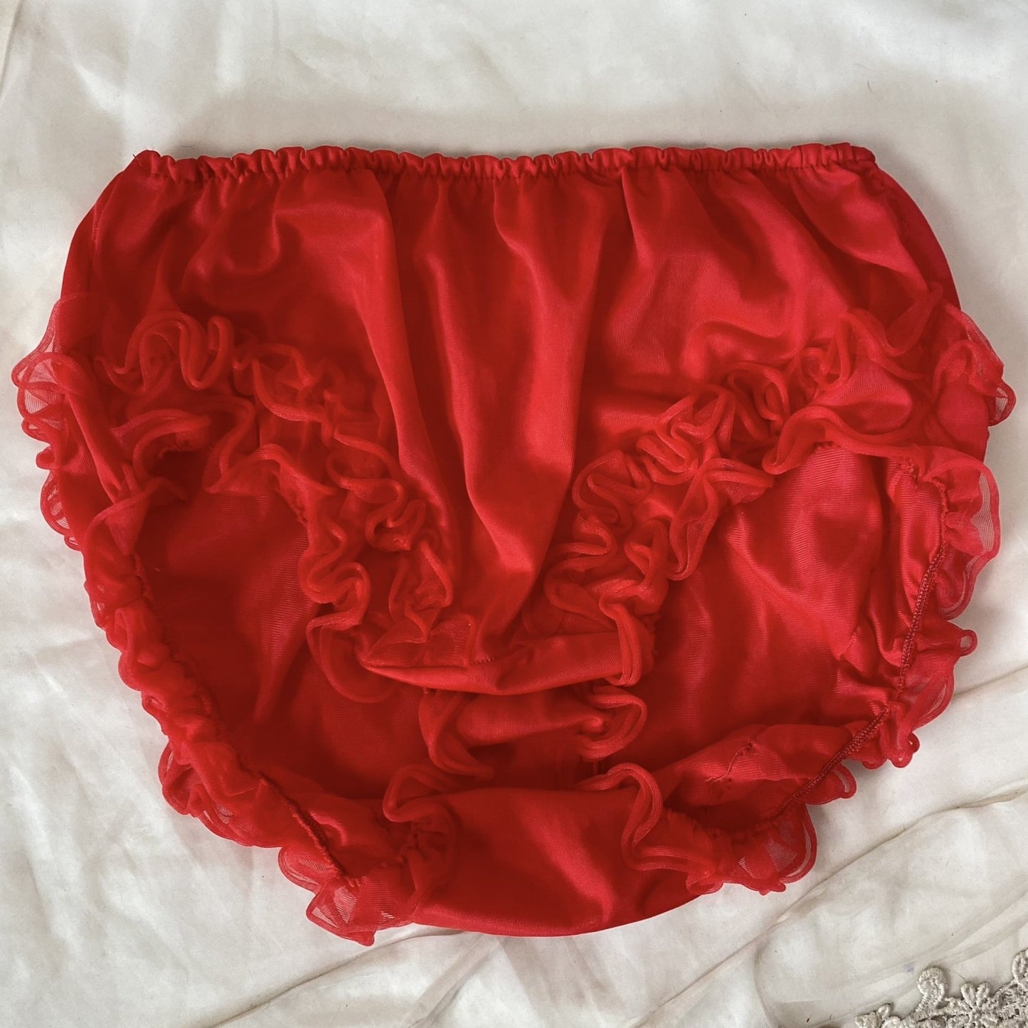 Vintage 1960's Lingerie Set | Sheer Red Nylon Chiffon with Ruffles | Size S, M - Daggers & Dames