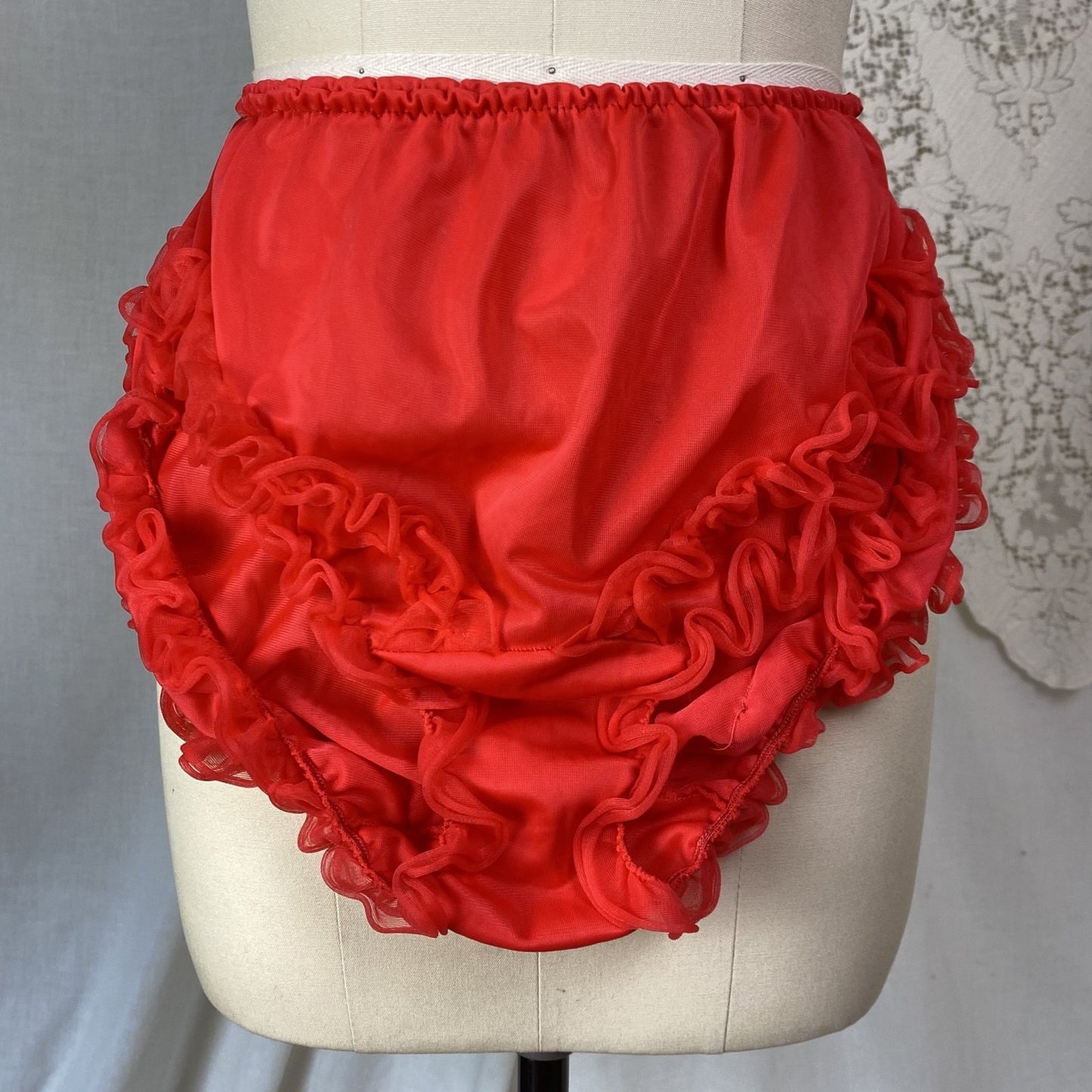 Vintage 1960's Lingerie Set | Sheer Red Nylon Chiffon with Ruffles | Size S, M - Daggers & Dames