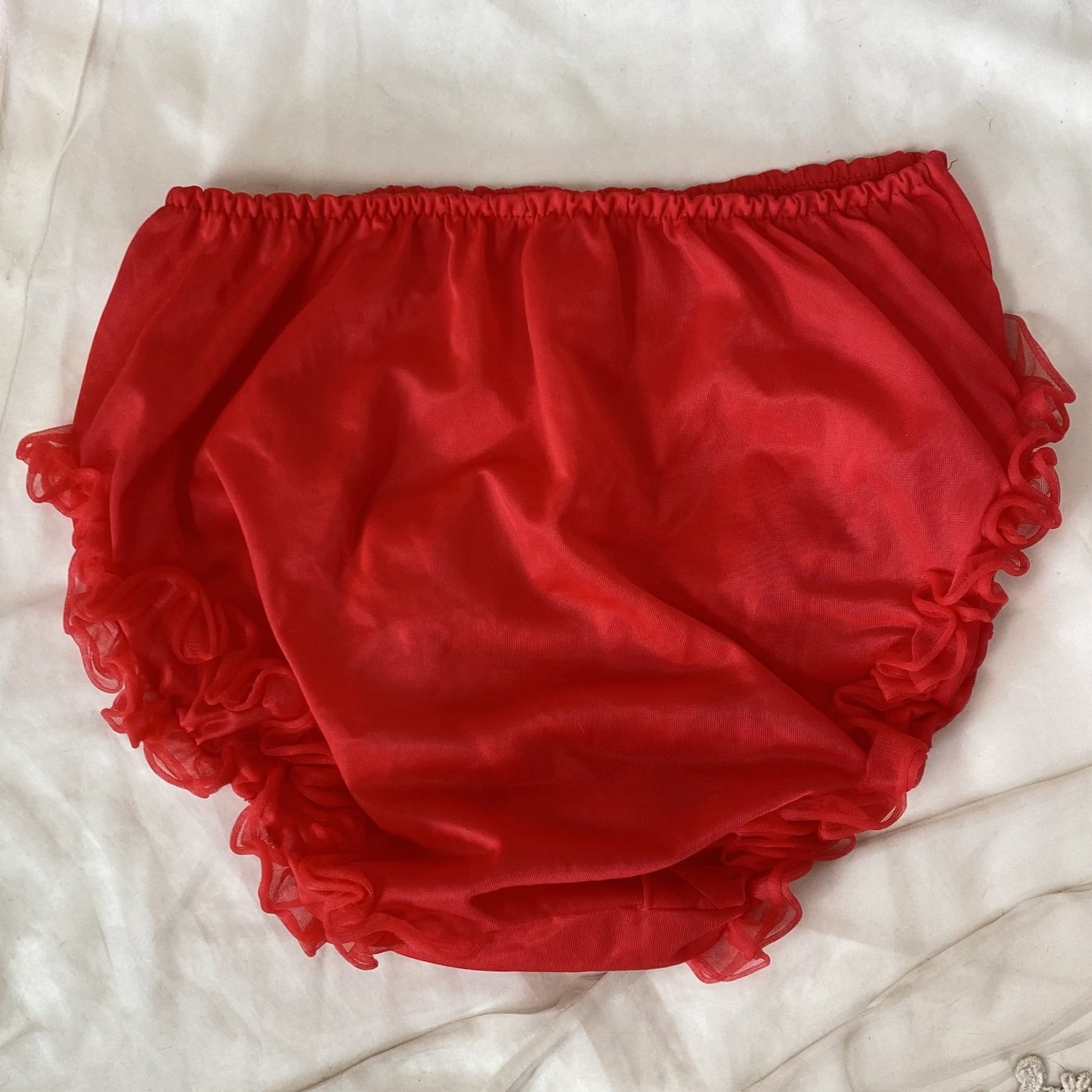Vintage 1960's Lingerie Set | Sheer Red Nylon Chiffon with Ruffles | Size S, M - Daggers & Dames