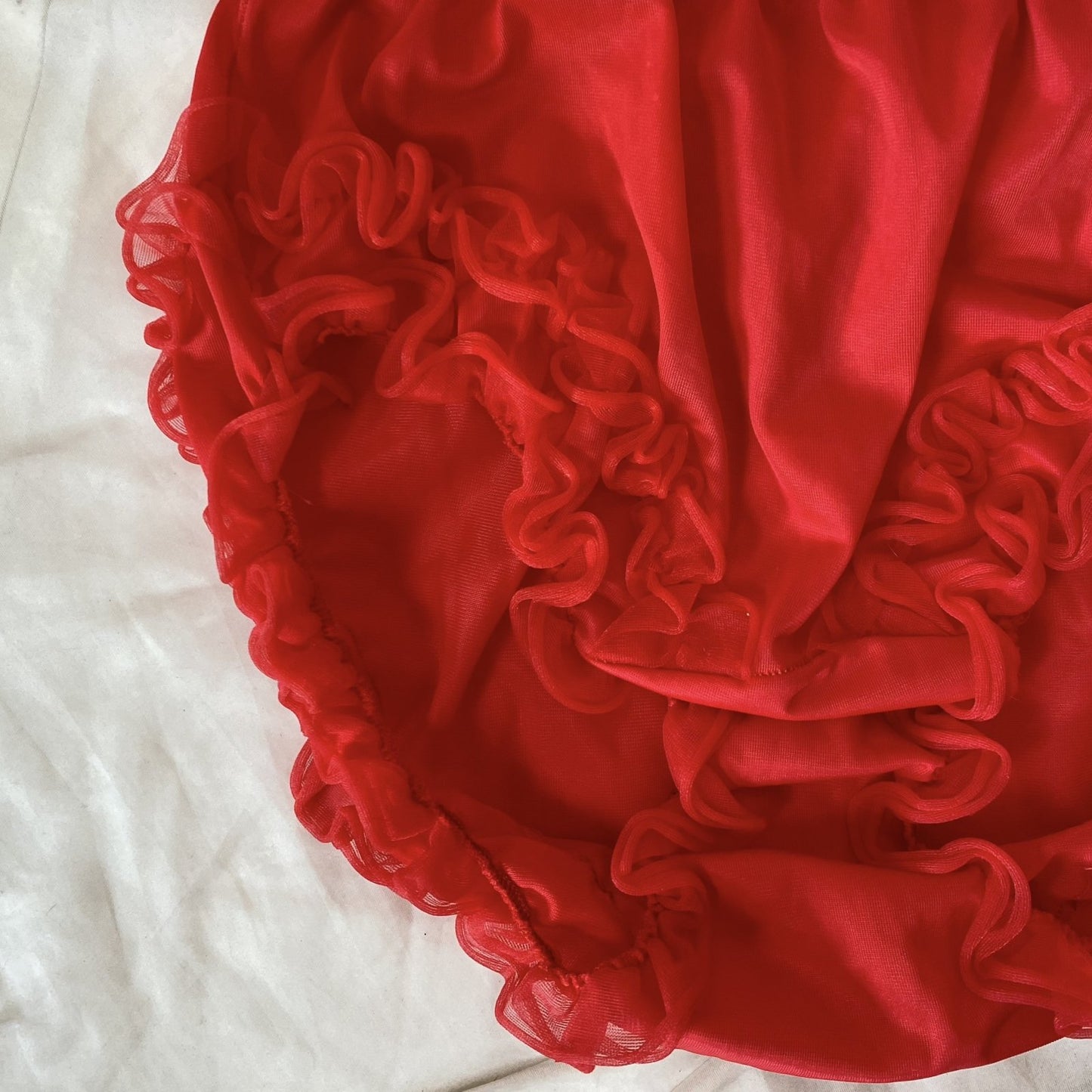 Vintage 1960's Lingerie Set | Sheer Red Nylon Chiffon with Ruffles | Size S, M - Daggers & Dames