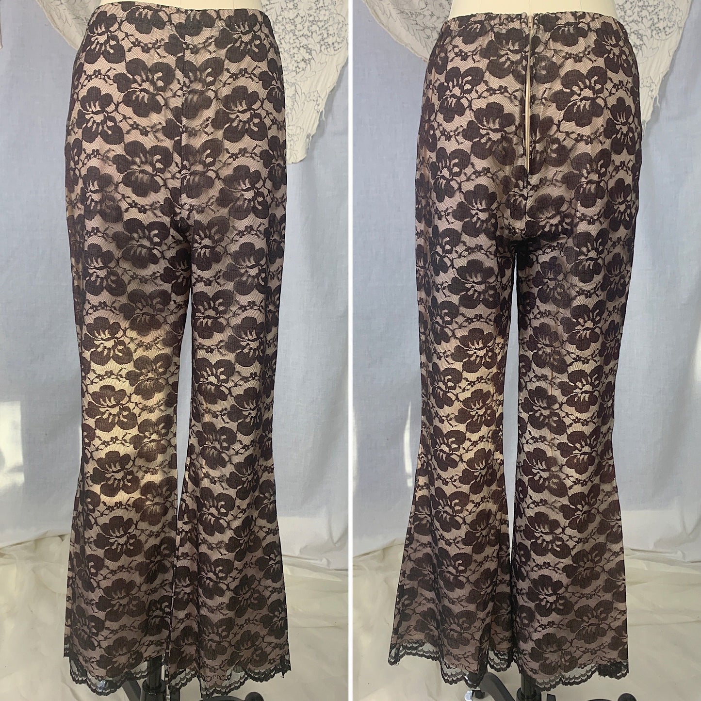 Vintage 1960's Lounge Suit | Deep Mocha Brown Floral Lace over Pale Rose Pink Acetate | Size XS, S | R/B Jrs - Daggers & Dames