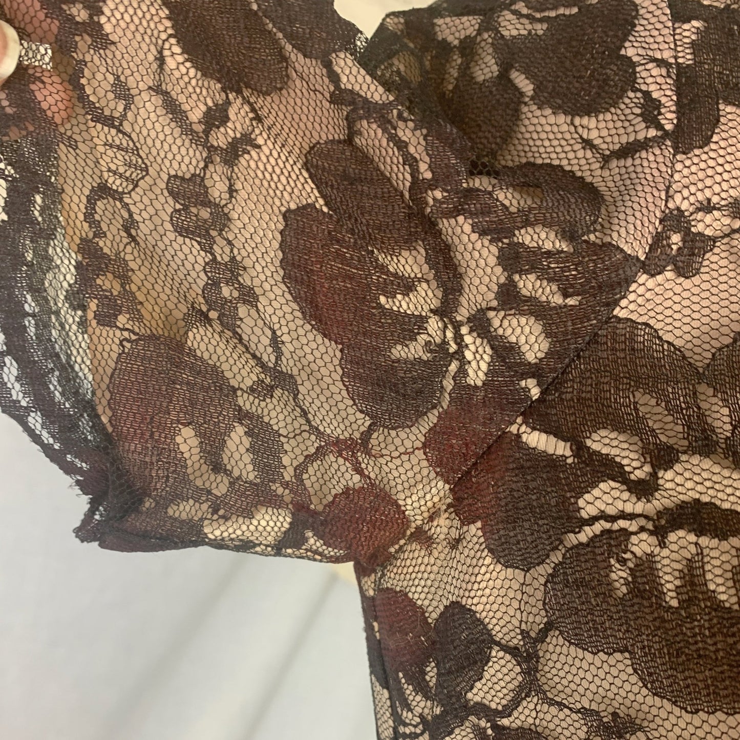 Vintage 1960's Lounge Suit | Deep Mocha Brown Floral Lace over Pale Rose Pink Acetate | Size XS, S | R/B Jrs - Daggers & Dames