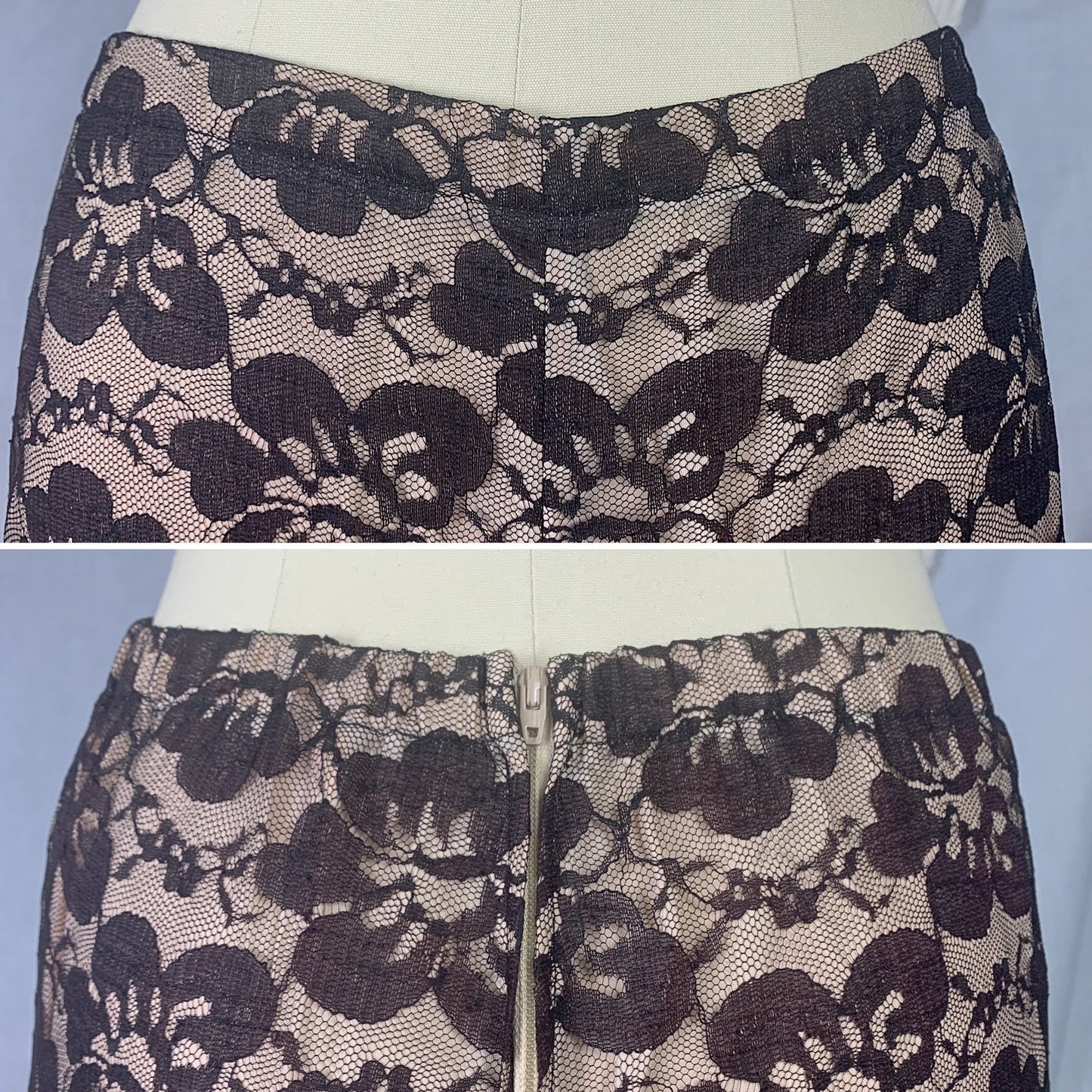 Vintage 1960's Lounge Suit | Deep Mocha Brown Floral Lace over Pale Rose Pink Acetate | Size XS, S | R/B Jrs - Daggers & Dames