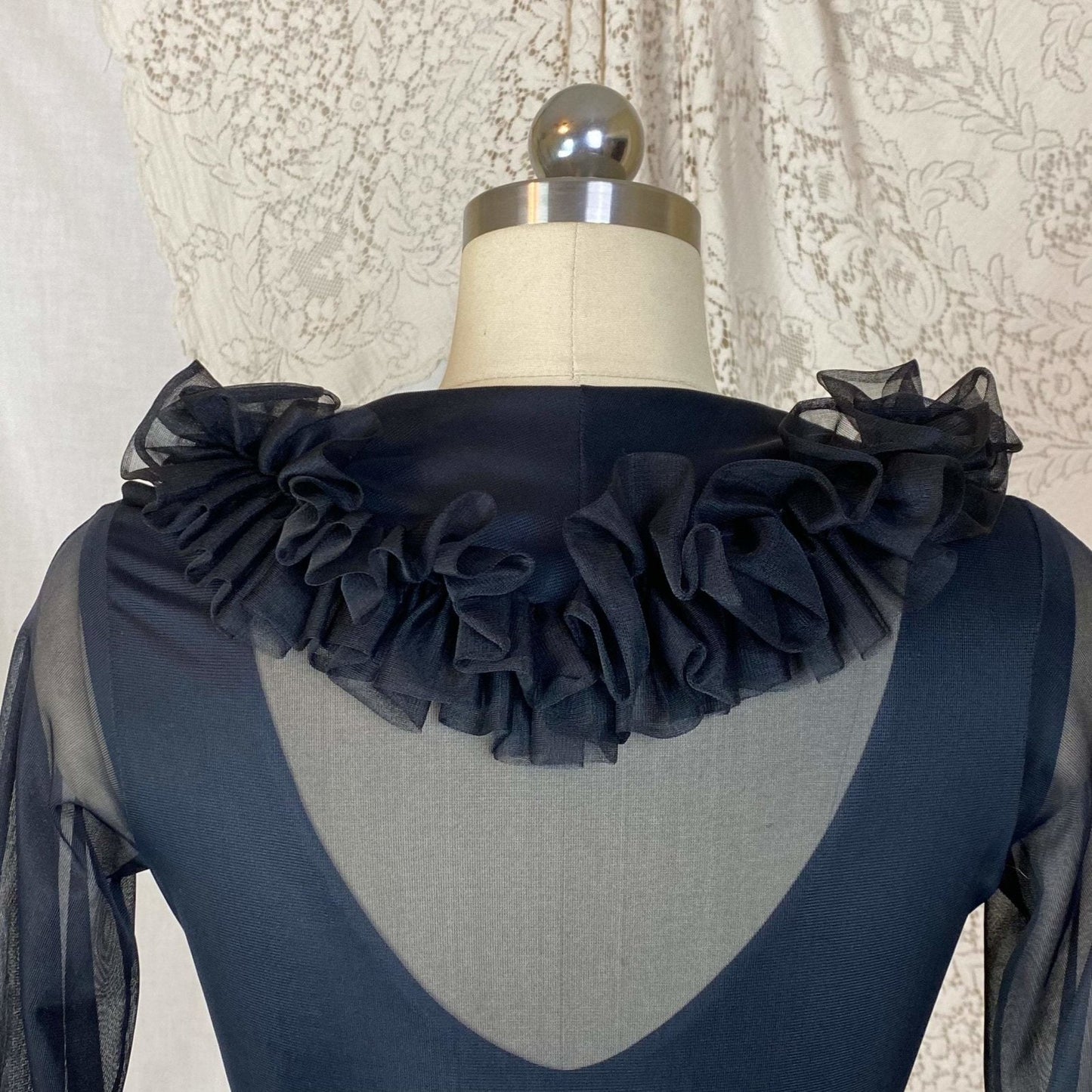 Vintage 1960's Nightgown & Peignoir Set | Black Nylon with Ruffles | Size XS, S - Daggers & Dames