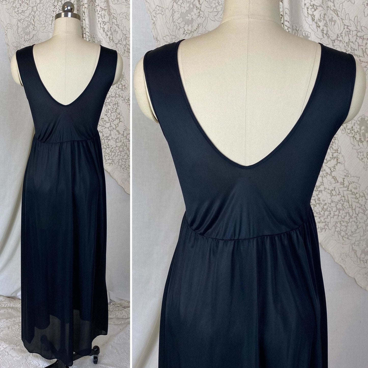 Vintage 1960's Nightgown & Peignoir Set | Black Nylon with Ruffles | Size XS, S - Daggers & Dames