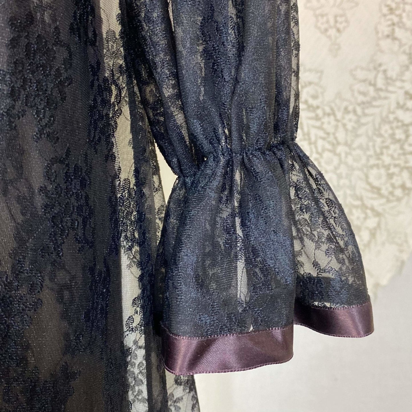 Vintage 1960's Nightgown & Peignoir Set | Sheer Black Floral Lace Chiffon with Ruffles | Size XS, S | Ilise Stevens - Daggers & Dames