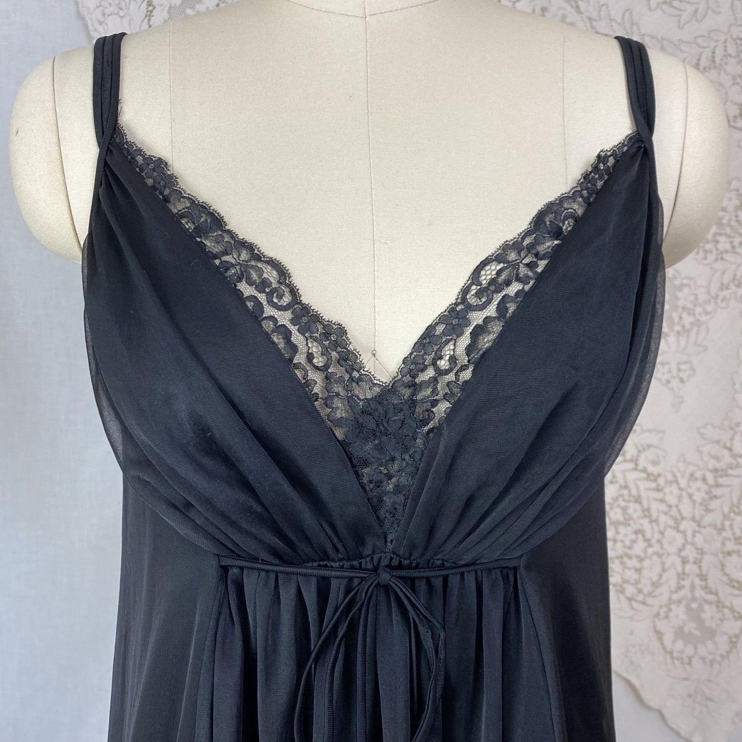 Vintage 1960's Nightgown & Peignoir Set | Sheer Black Nylon Chiffon with Lace | Size M, LG | Shadowline - Daggers & Dames