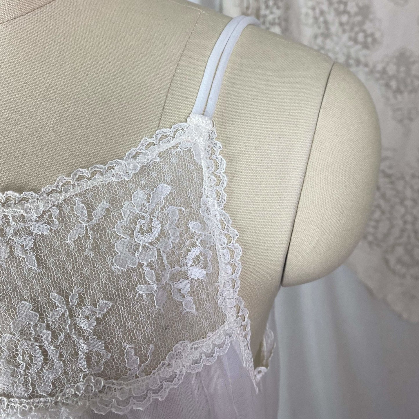 Vintage 1960's Nightgown | Sheer White Nylon Chiffon with Blue Ribbon Rosettes | Size XS, S | Radcliffe - Daggers & Dames