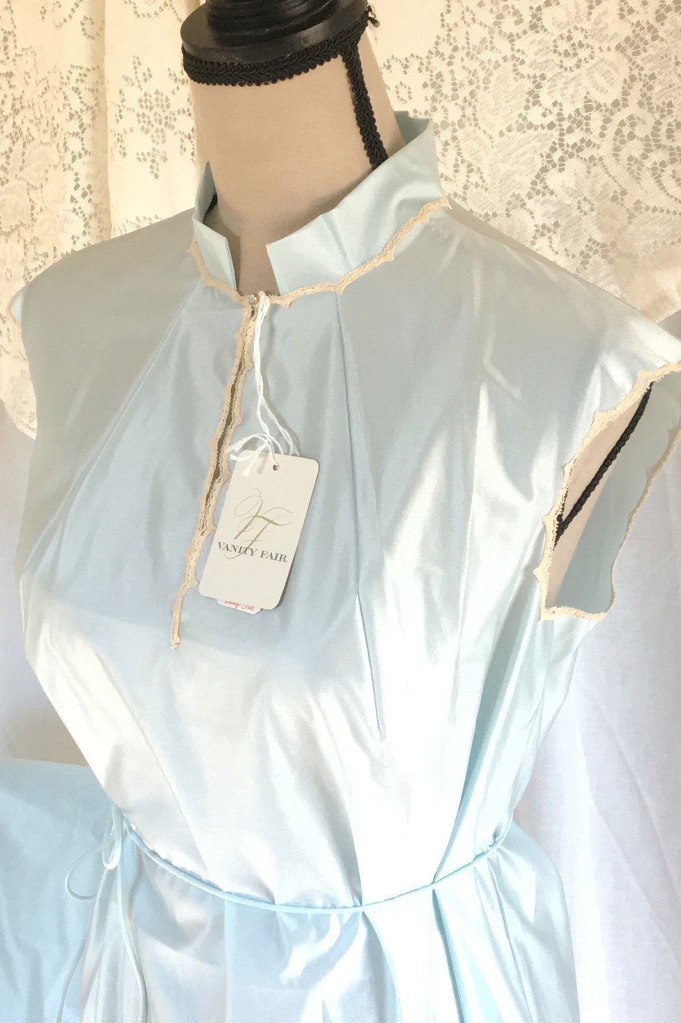 Vintage 1960's Pajama Set | Light Blue Nylon Satin with Rhinestone & Lace | New Old Stock | Vanity Fair | Boho Pajamas | Size M - Daggers & Dames