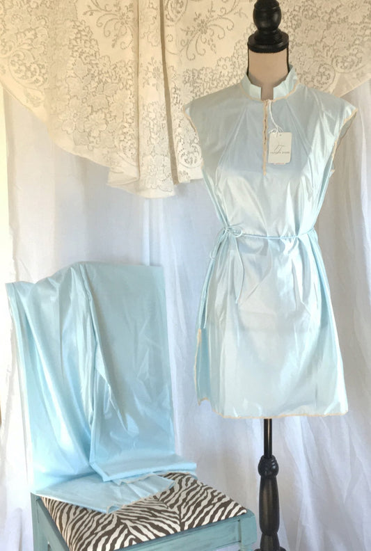Vintage 1960's Pajama Set | Light Blue Nylon Satin with Rhinestone & Lace | New Old Stock | Vanity Fair | Boho Pajamas | Size M - Daggers & Dames