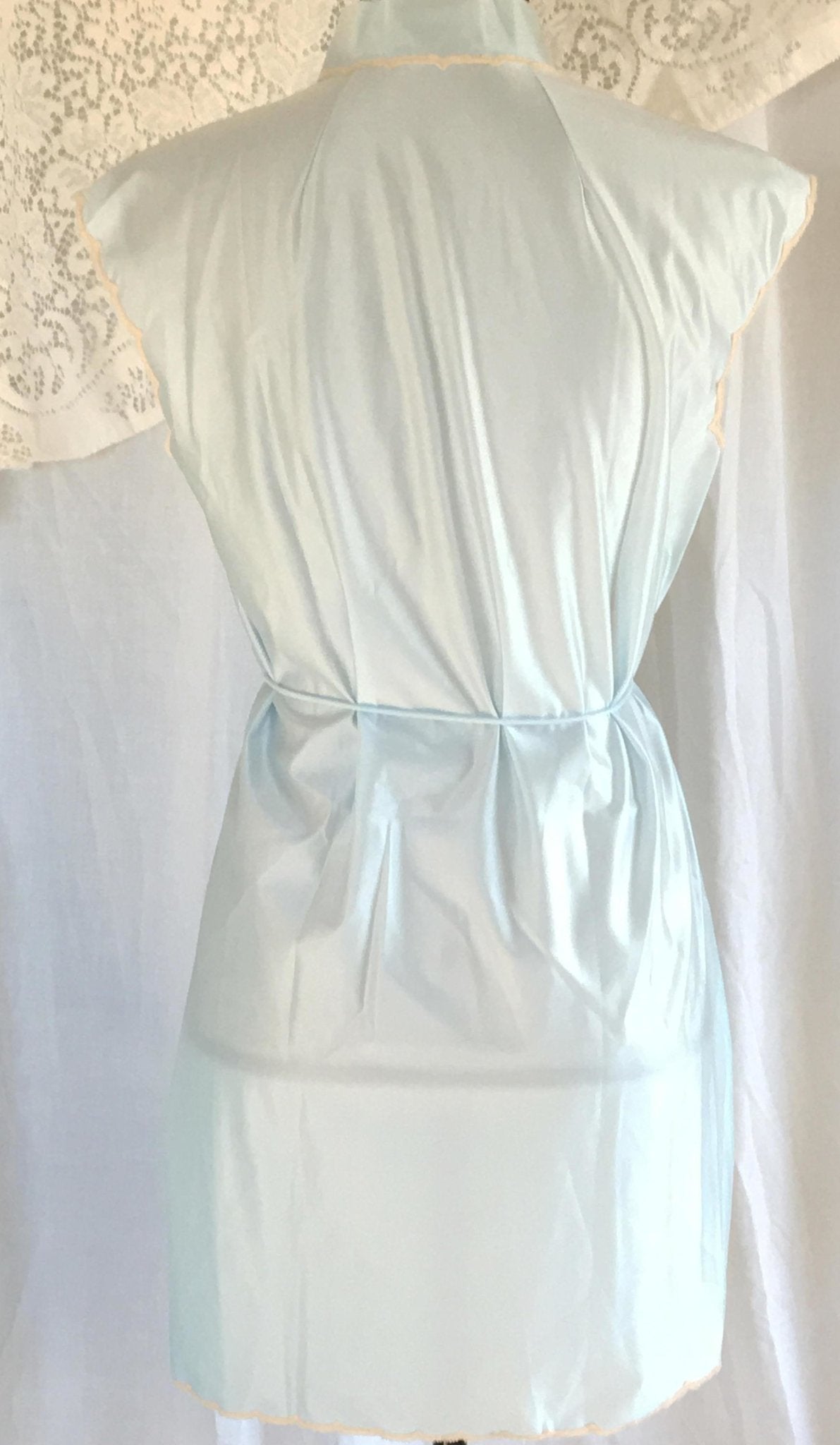 Vintage 1960's Pajama Set | Light Blue Nylon Satin with Rhinestone & Lace | New Old Stock | Vanity Fair | Boho Pajamas | Size M - Daggers & Dames