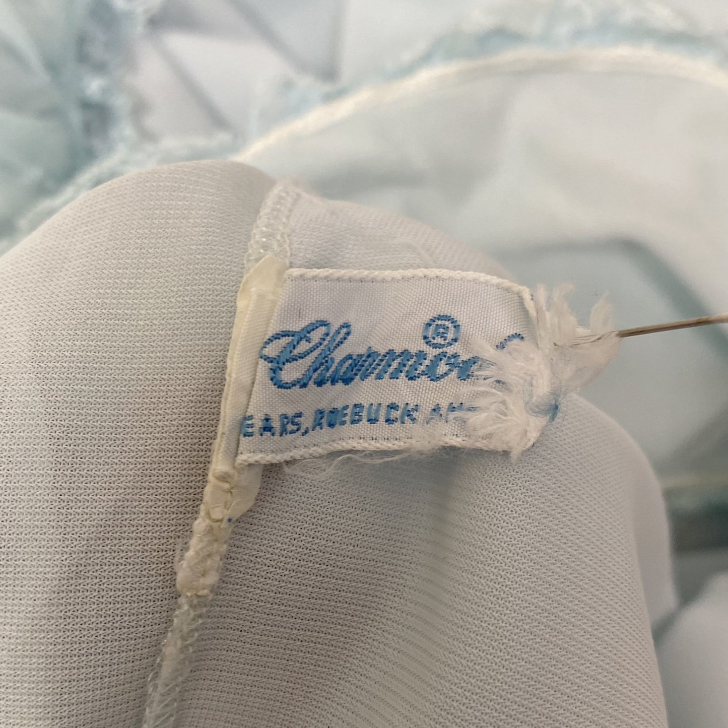 Vintage 1960's Peignoir Set | Baby Sky Blue Nylon Chiffon with Honeycomb Smocking & Rosettes | Size M/LG | Charmode - Daggers & Dames