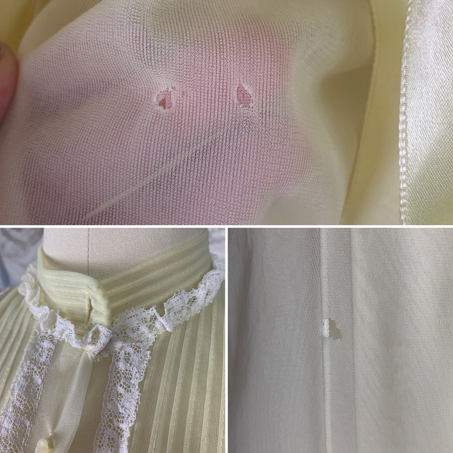 Vintage 1960's Peignoir Set | Pale Pastel Yellow Nylon Chiffon with White Ruffled Lace | Size S, Petite | Kayser - Daggers & Dames