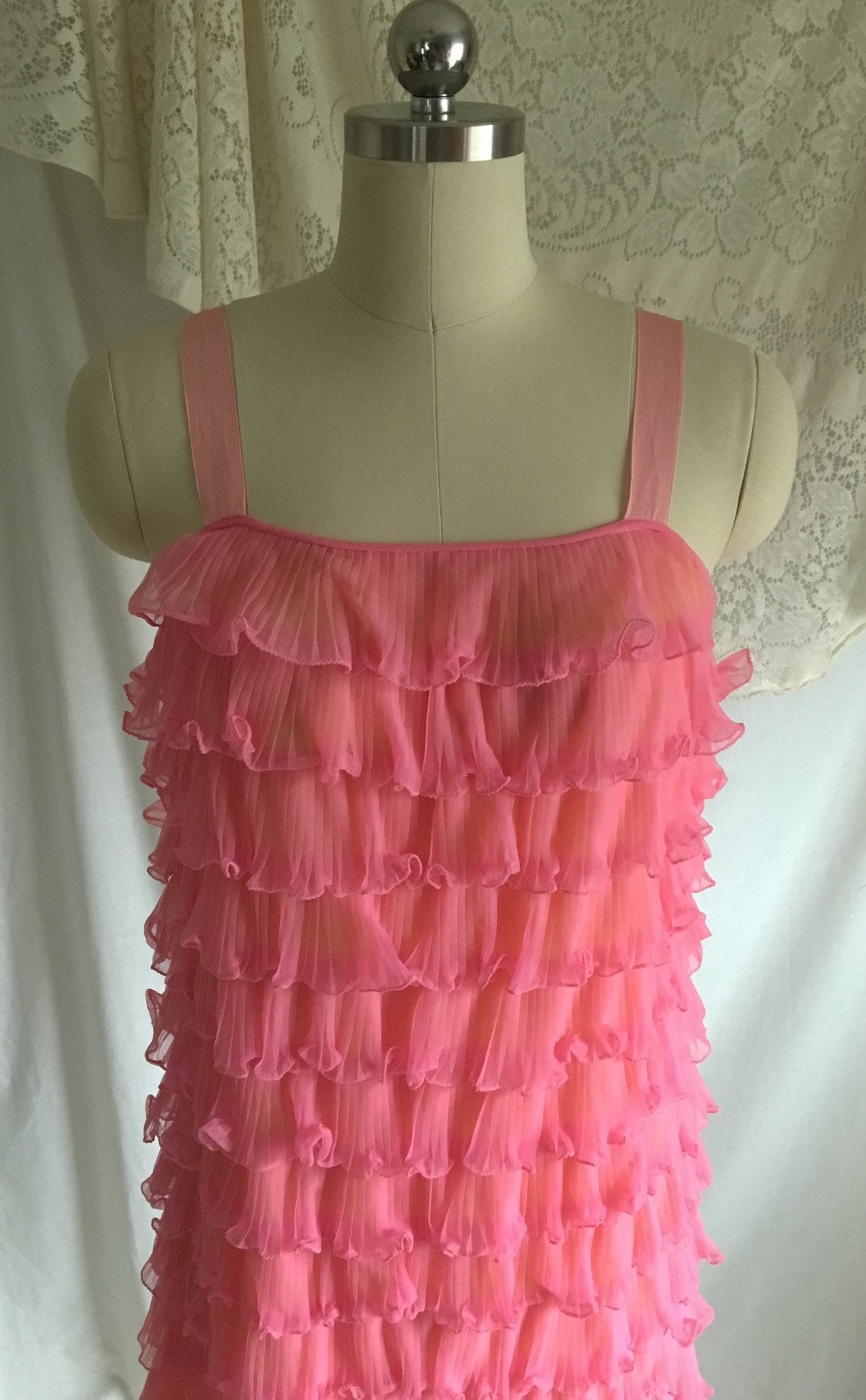 Vintage 1960's Peignoir Set | Pink Ruffled Chiffon over Yellow Nylon | Chevette | Size S, M - Daggers & Dames