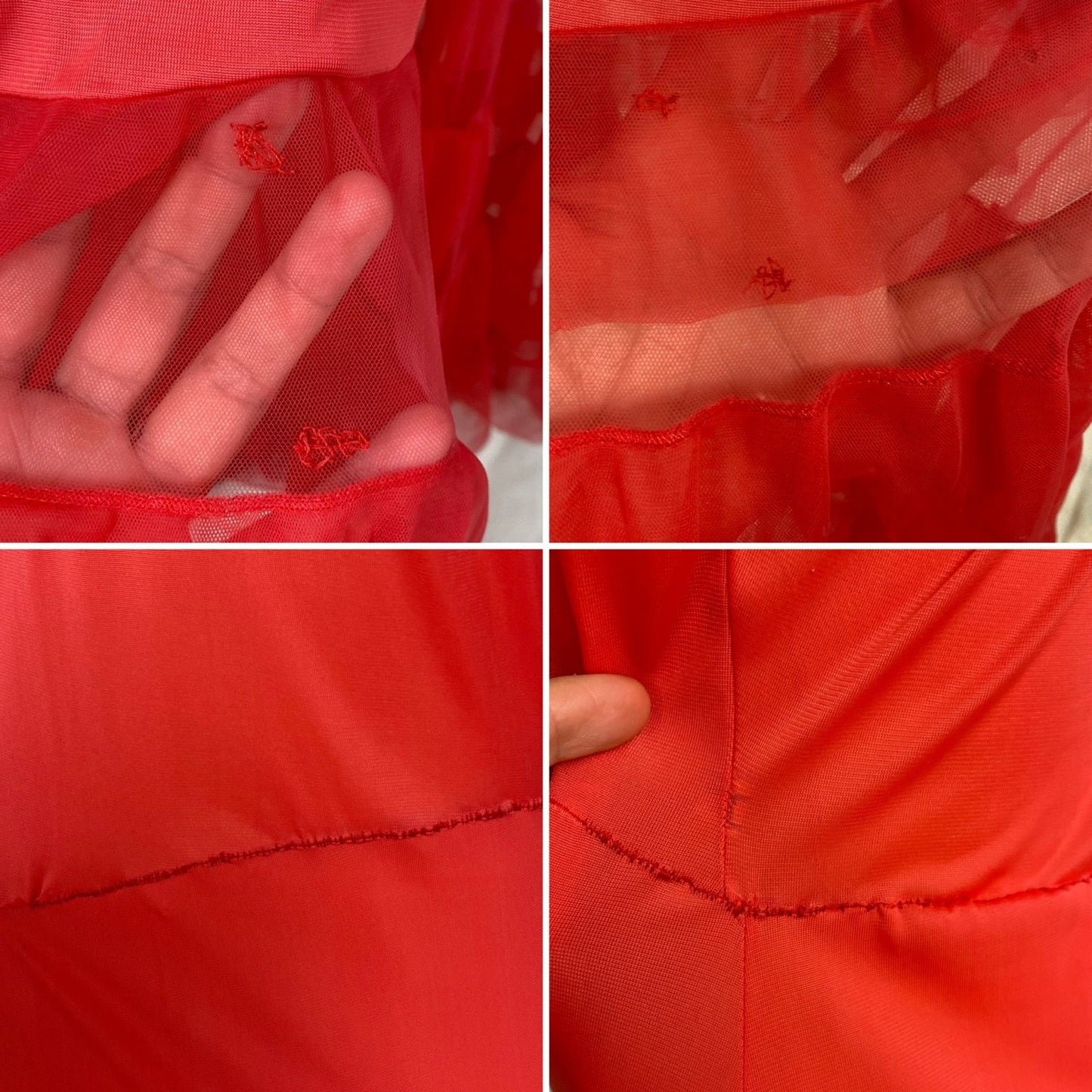 Vintage 1960's Peignoir Set | Scarlet Red Nylon with Tulle Ruffles | Size M, LG | Evette - Daggers & Dames