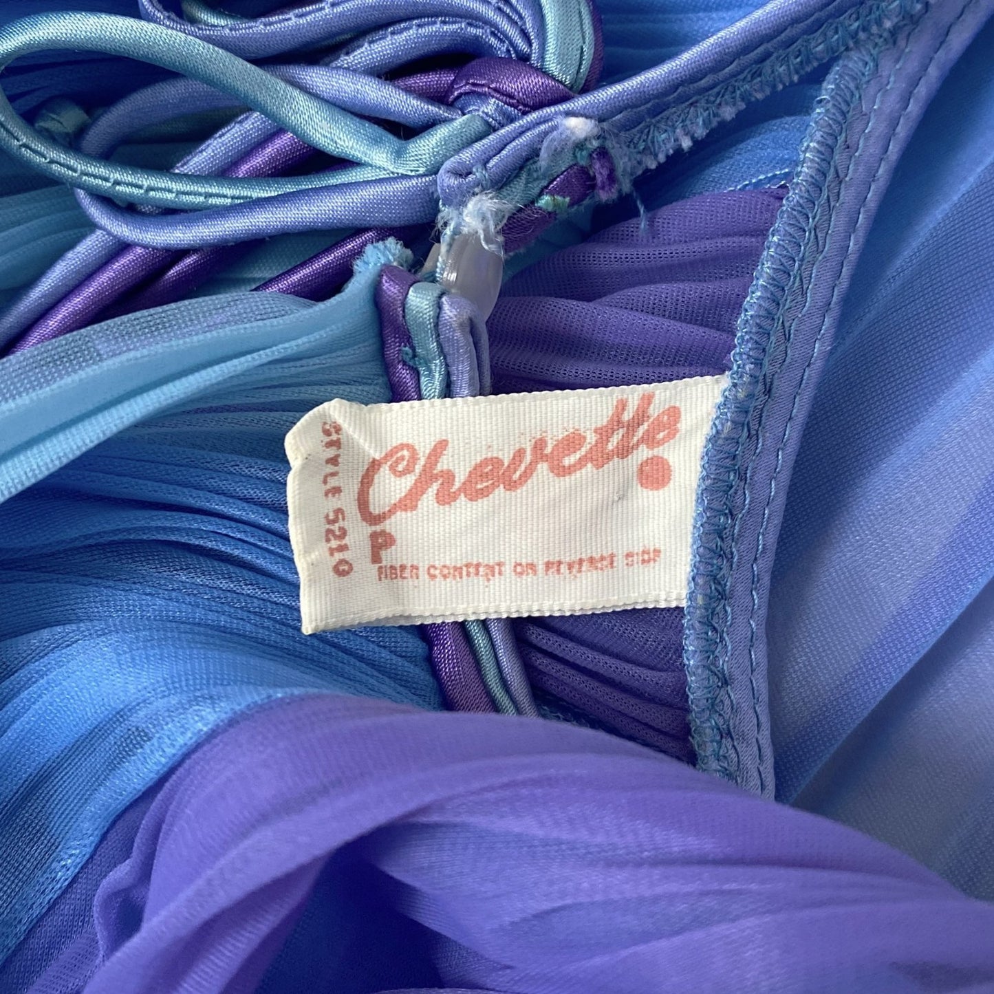 Vintage 1960's Peignoir Set | Sheer Blue & Purple Crystal Pleated Nylon Chiffon with Braided Satin | Size S, M | Chevette - Daggers & Dames