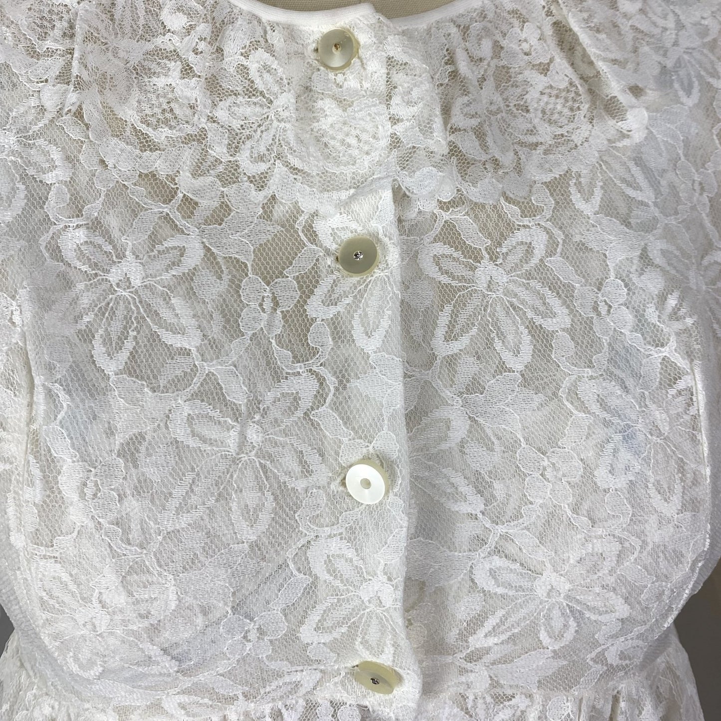 Vintage 1960's Peignoir Set | White Floral Lace with Ruffles & Pale Blue Satin | Size XS | Aristocraft - Daggers & Dames