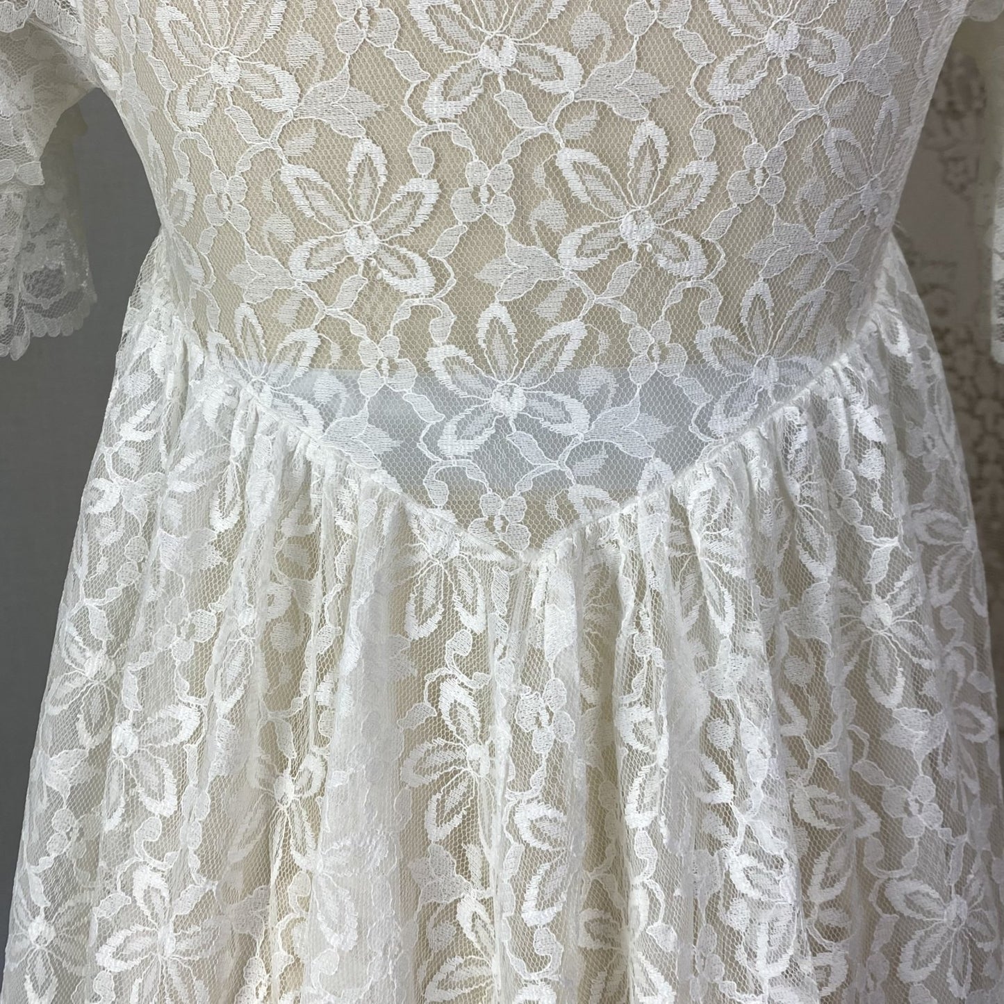 Vintage 1960's Peignoir Set | White Floral Lace with Ruffles & Pale Blue Satin | Size XS | Aristocraft - Daggers & Dames