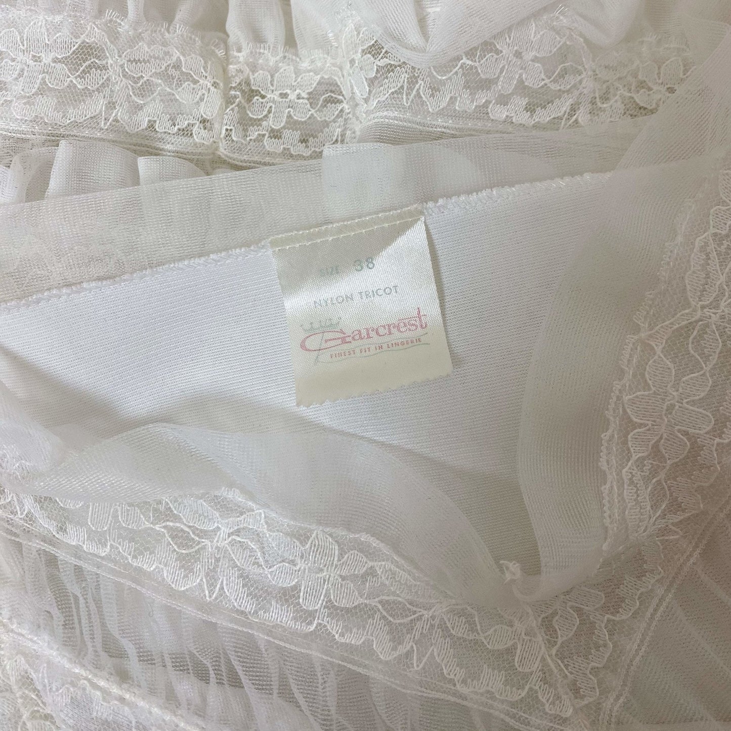 Vintage 1960's Slip | Bright White Nylon with Lace & Chiffon Ruffles | Size 38-42 Bust, M/LG | Glencraft -Never Worn - Daggers & Dames