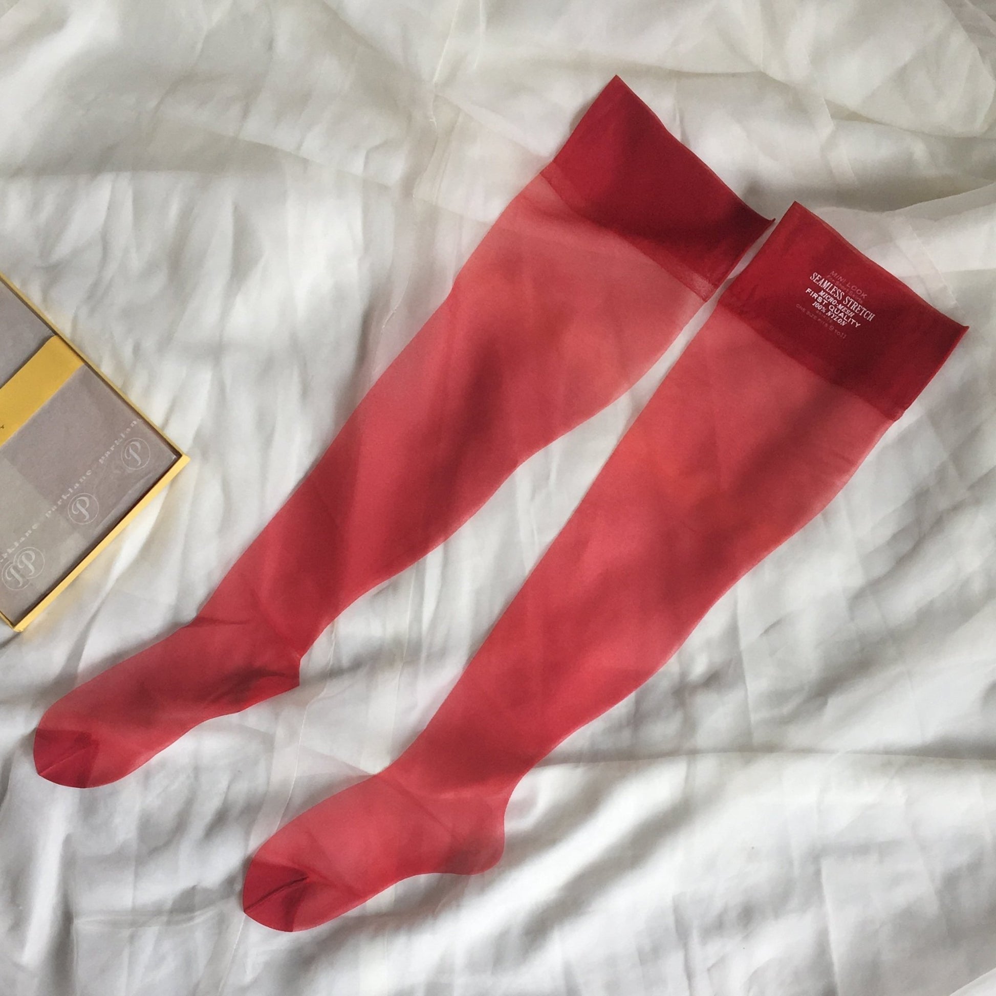 Vintage 1960's Stockings | Lipstick Red Seamless Nylon with Wide Welt | New in Box, 2 Pairs | Ultra Long Thigh Highs | Parklane | Free Size - Daggers & Dames