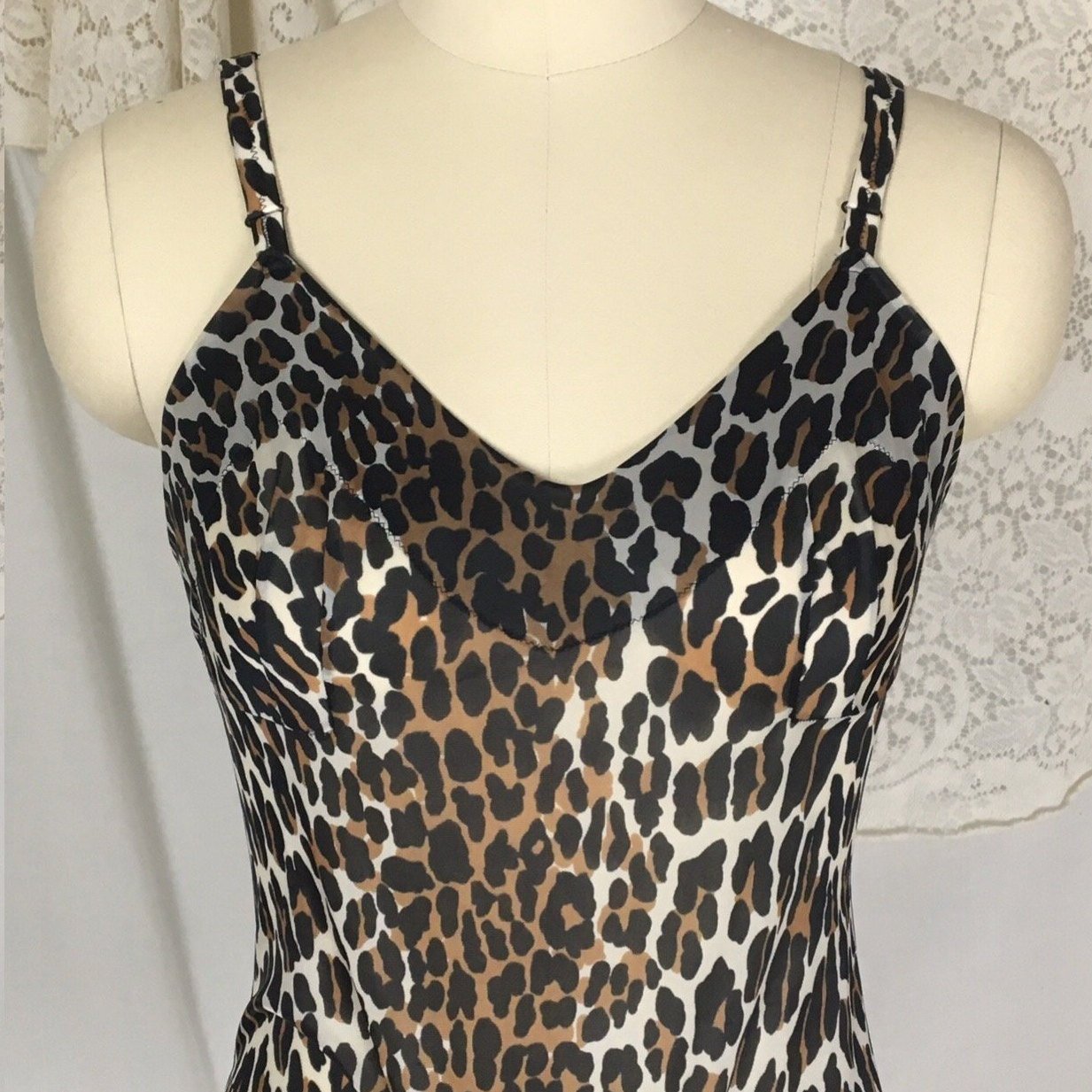 Vintage 1960's Teddy Romper | Size XS, SM | Leopard Jungle Print Nylon with Jagged Hem | Vanity Fair - Daggers & Dames