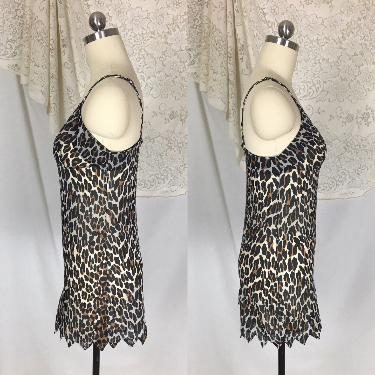 Vintage 1960's Teddy Romper | Size XS, SM | Leopard Jungle Print Nylon with Jagged Hem | Vanity Fair - Daggers & Dames