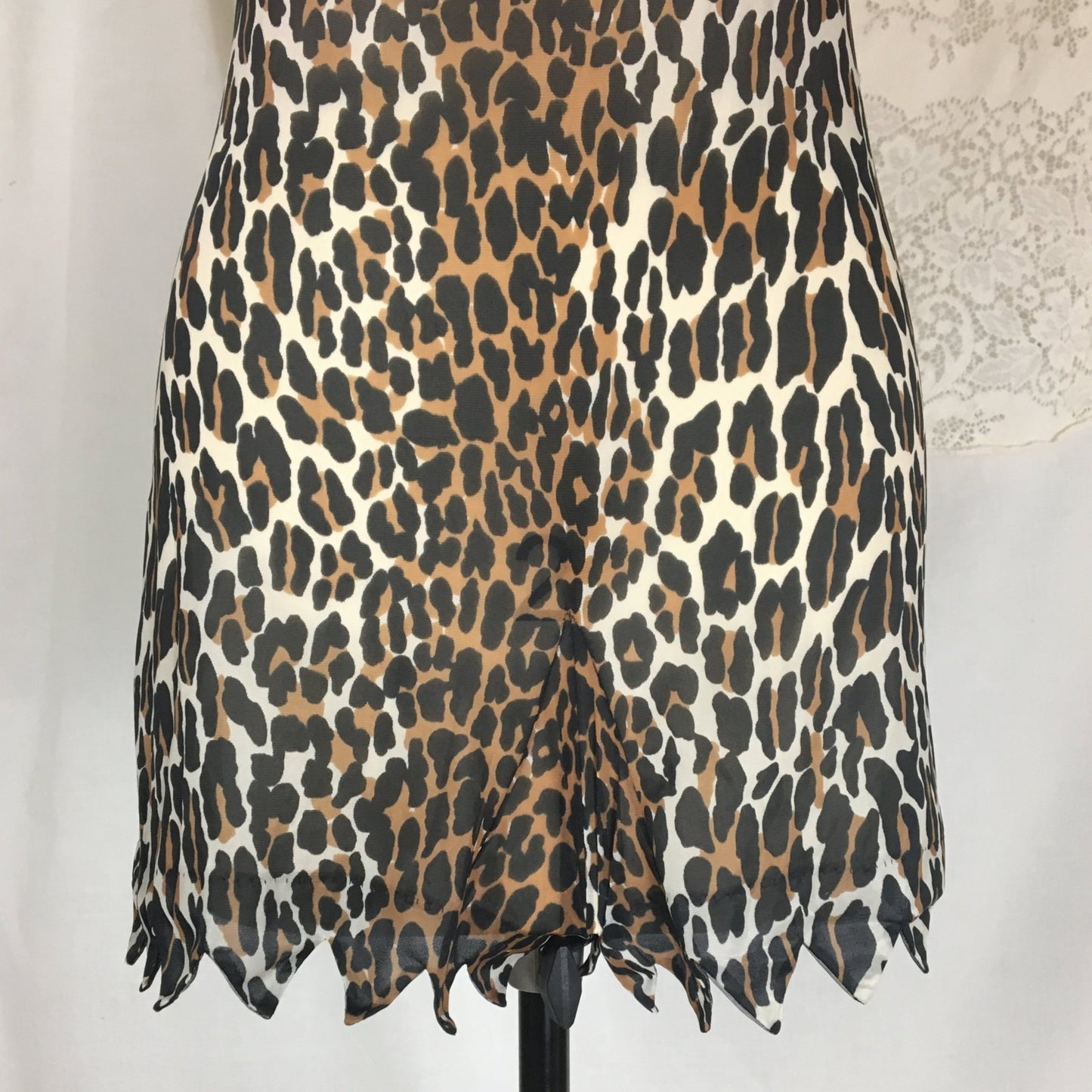 Vintage 1960's Teddy Romper | Size XS, SM | Leopard Jungle Print Nylon with Jagged Hem | Vanity Fair - Daggers & Dames