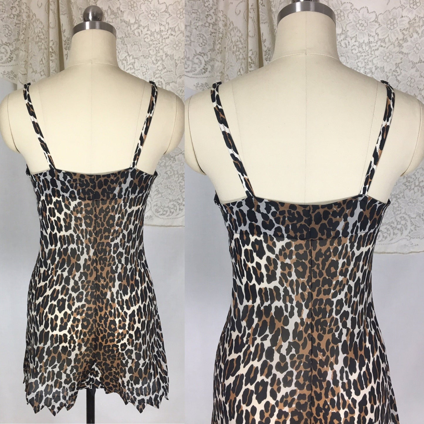 Vintage 1960's Teddy Romper | Size XS, SM | Leopard Jungle Print Nylon with Jagged Hem | Vanity Fair - Daggers & Dames