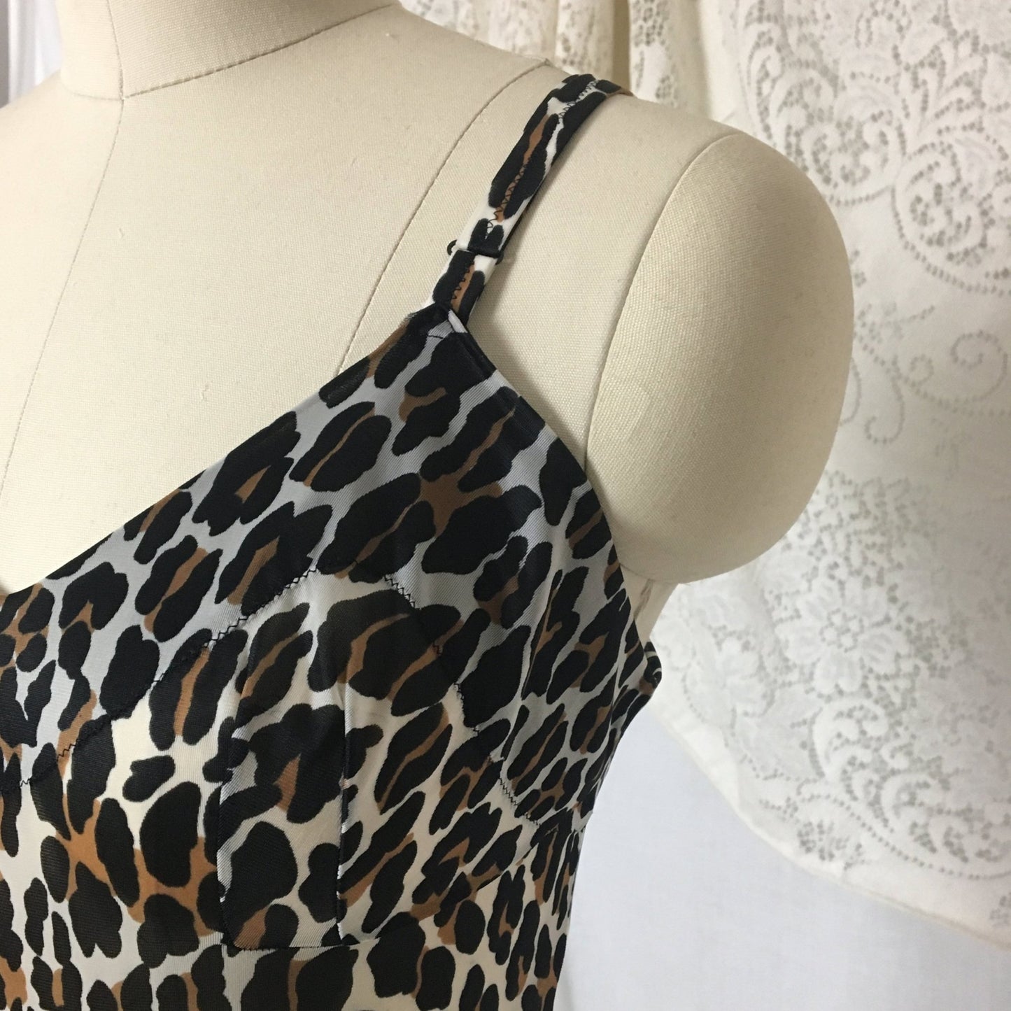 Vintage 1960's Teddy Romper | Size XS, SM | Leopard Jungle Print Nylon with Jagged Hem | Vanity Fair - Daggers & Dames