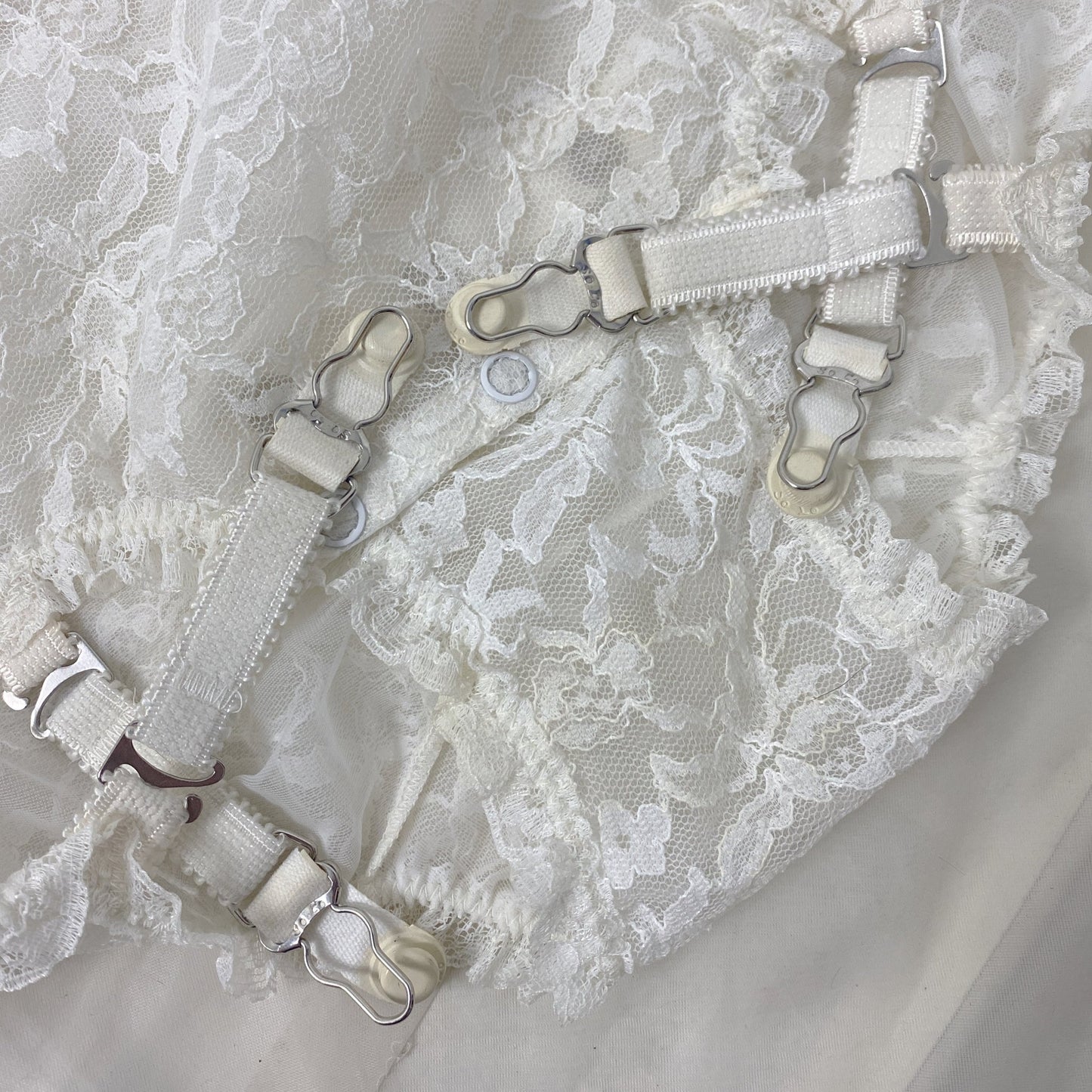 Vintage 1960's Teddy | Sheer White Nylon chiffon with Lace & Detachable Garters | Size XS, S | Glydon's of Hollywood - Daggers & Dames