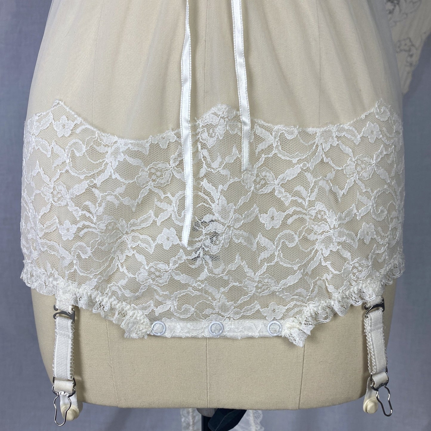 Vintage 1960's Teddy | Sheer White Nylon chiffon with Lace & Detachable Garters | Size XS, S | Glydon's of Hollywood - Daggers & Dames
