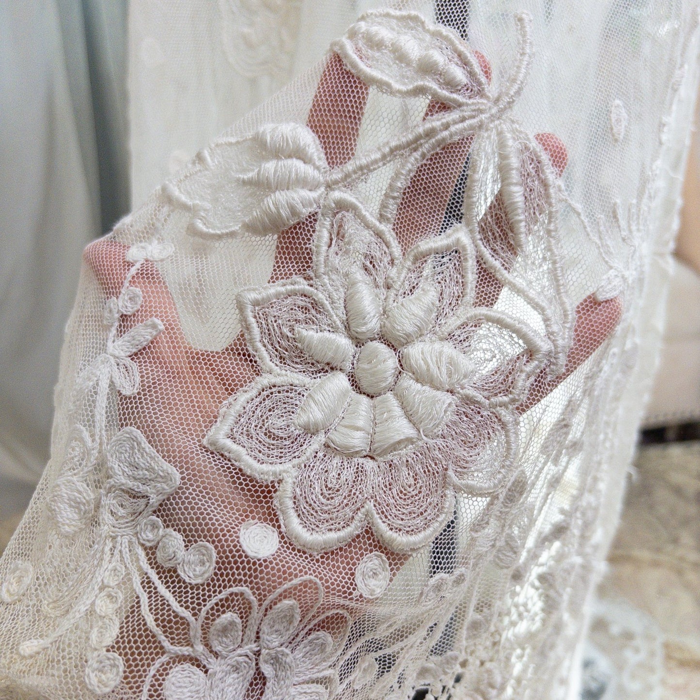 1910s Edwardian Wedding Dress - White Cotton Mixed Lace with Floral Embroidery | Small, Medium - Daggers & Dames