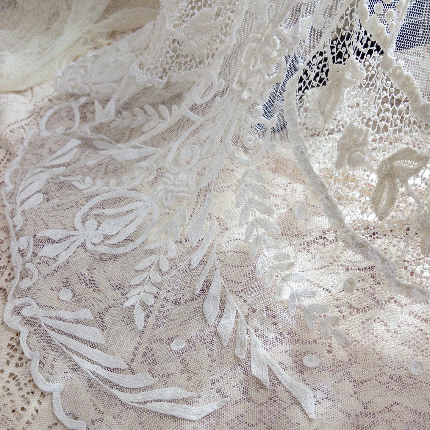 1910s Edwardian Wedding Dress - White Cotton Mixed Lace with Floral Embroidery | Small, Medium - Daggers & Dames