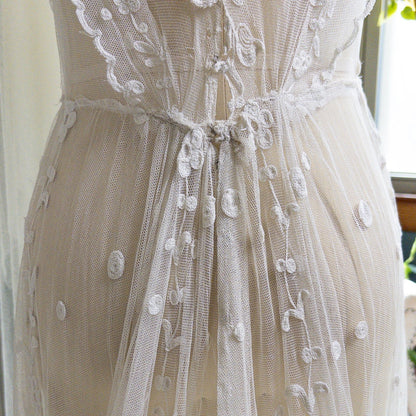 1910s Edwardian Wedding Dress - White Cotton Mixed Lace with Floral Embroidery | Small, Medium - Daggers & Dames