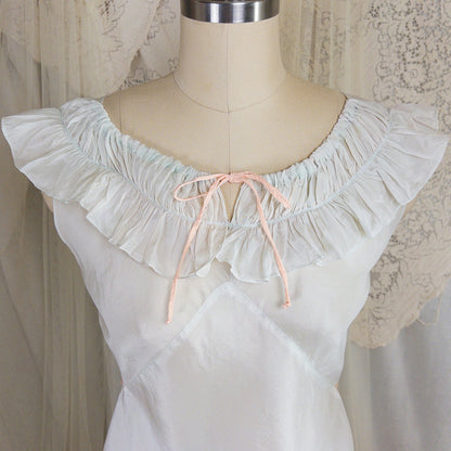 1920's - 1930's Pajama Set - Palest Aqua Blue Silk with Pink Ribbon Accents - Daggers & Dames