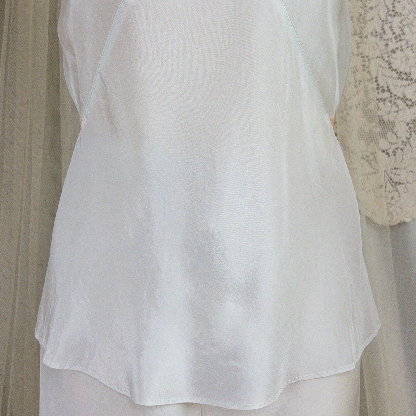 1920's - 1930's Pajama Set - Palest Aqua Blue Silk with Pink Ribbon Accents - Daggers & Dames