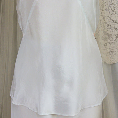 1920's - 1930's Pajama Set - Palest Aqua Blue Silk with Pink Ribbon Accents - Daggers & Dames